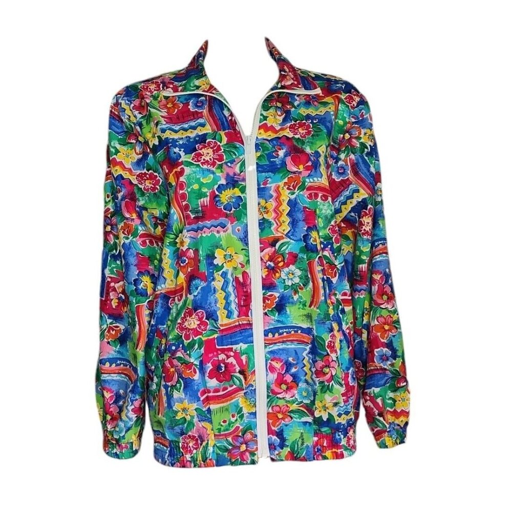KORET FRANCISCA Vintage Multicolored Floral Zip Up Jacket Womens Size‎ S Small